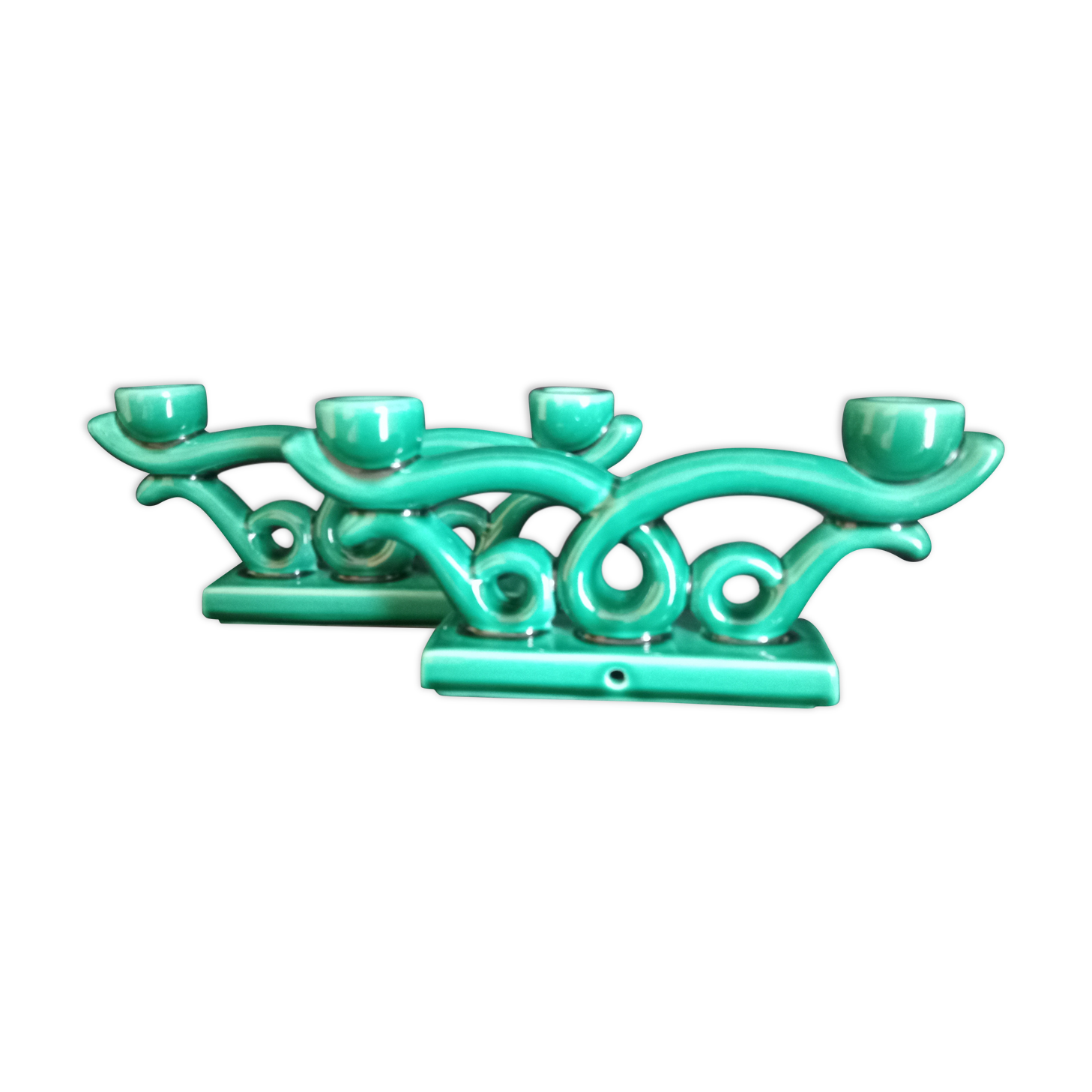 Pair of two-arm ceramic candle holders from Vallauris