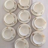 10 old coffee cups with porcelain saucers with golden flower patterns