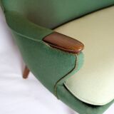 Sofa Model 220 With Legs In Rosewood & Green Fabric By Kurt Olsen From 1960
