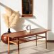Vintage Scandinavian coffee table in teak and rattan – Danish design from the 1960s.
