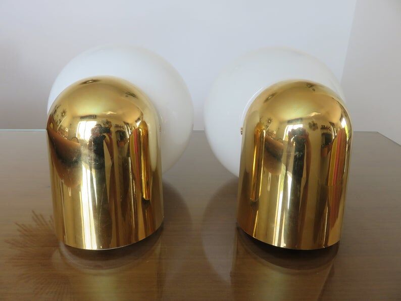 Pair of appliques " Limburg " white opaline and golden methacrylate 80s