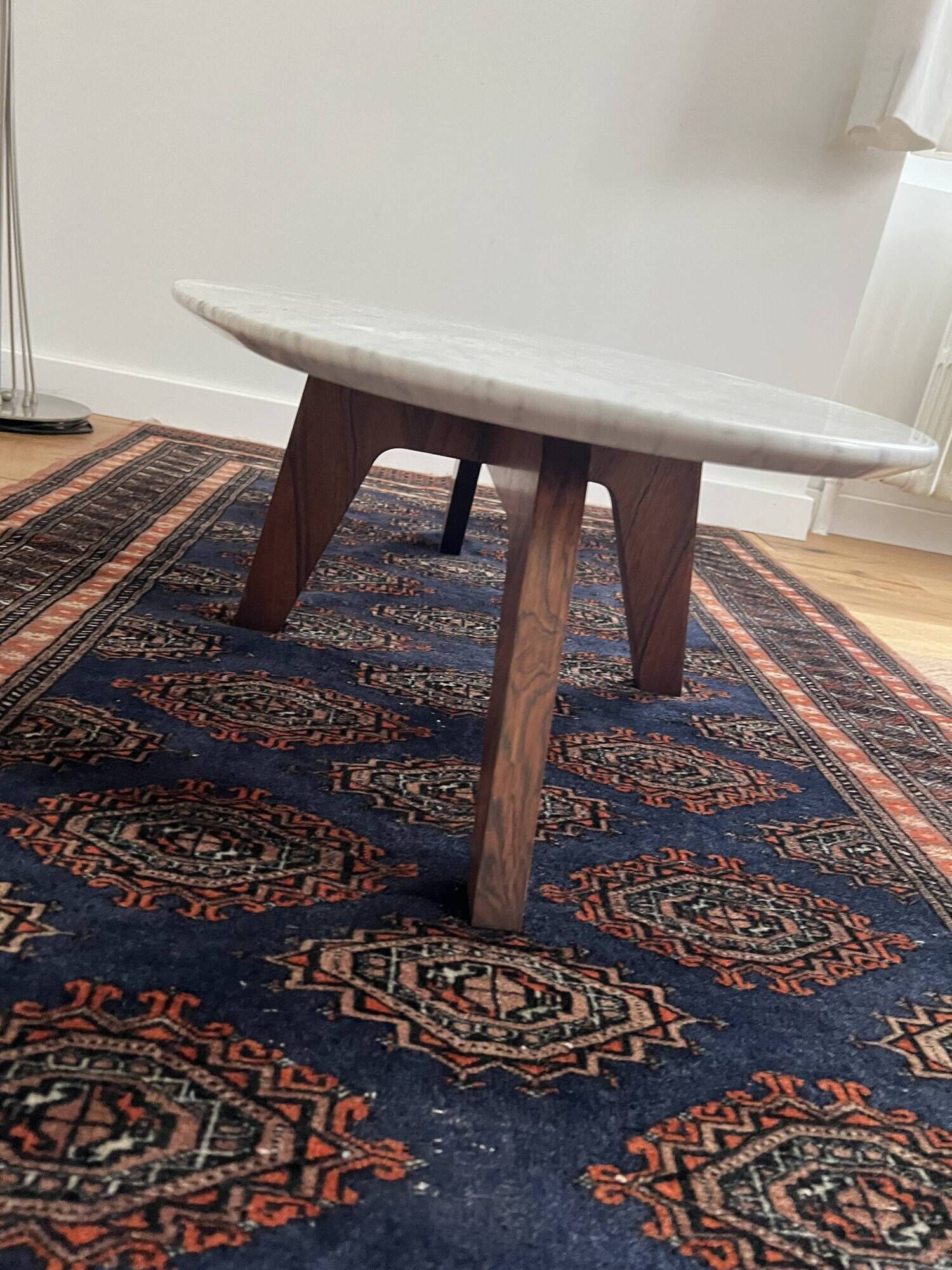 Marble and rosewood coffee table, designed by Hugues Poignant for Roche Bobois