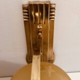 Applique Art déco 1930-40 signée Deveau laiton et verre gravé à motif d'étoiles et de planètes