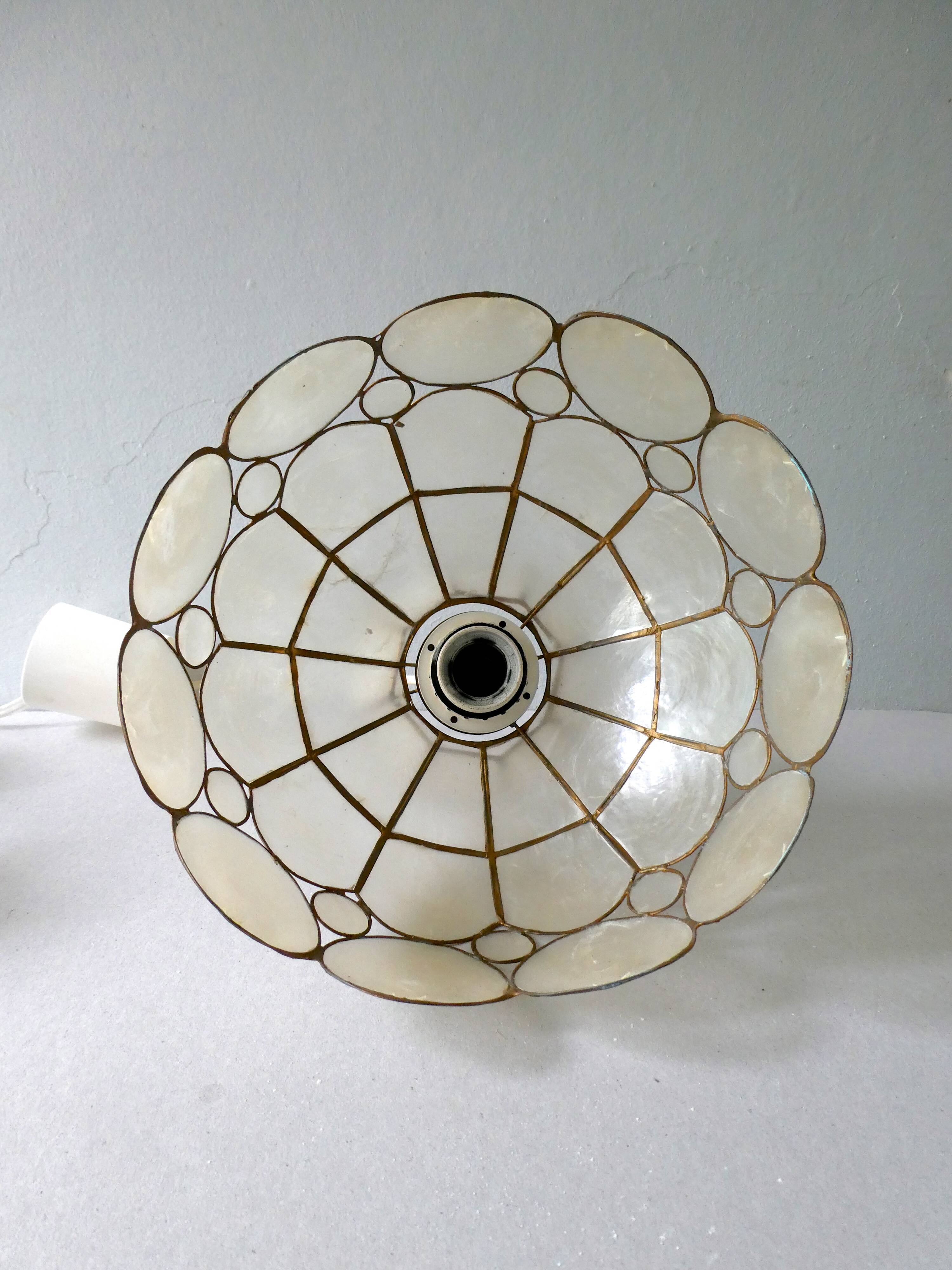 Hanging lamp mother-of-pearl and brass from the 1970