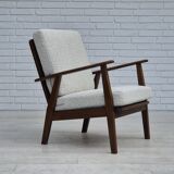 1960s, Danish armchair, refurbished, quality white/grey furniture fabric.