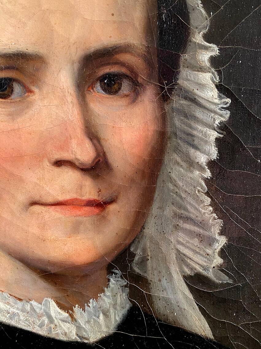 “Portrait of a woman in a black dress”, oil on canvas early 20th century