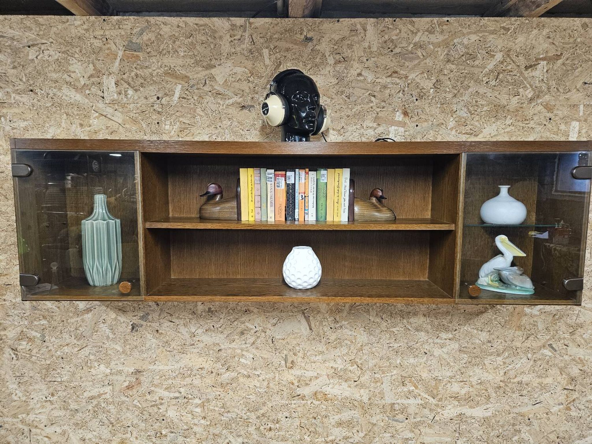 Wall shelf display cabinet library 1970