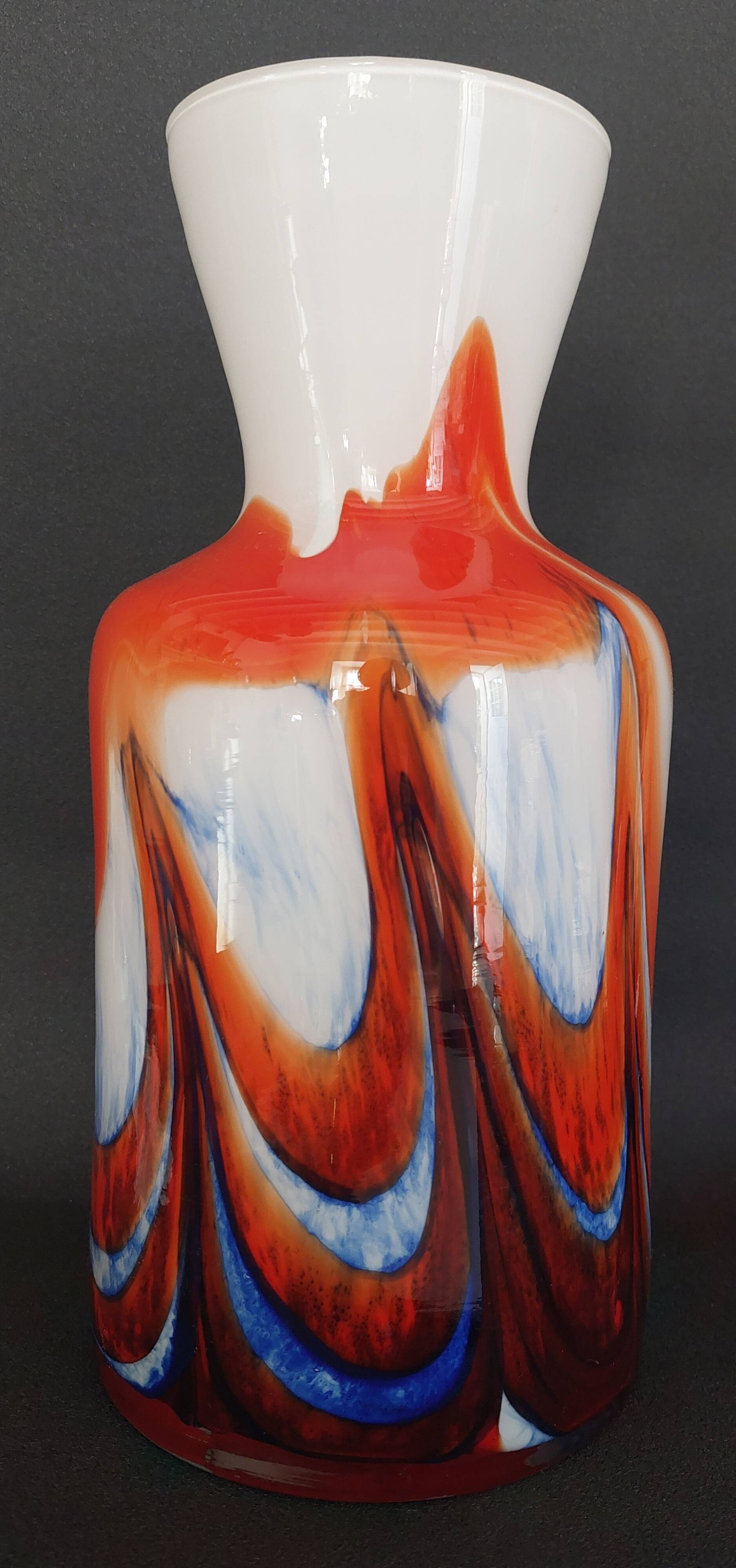 Modernist opaline vase Murano Carlo Moretti 60s-70s orange blue white
