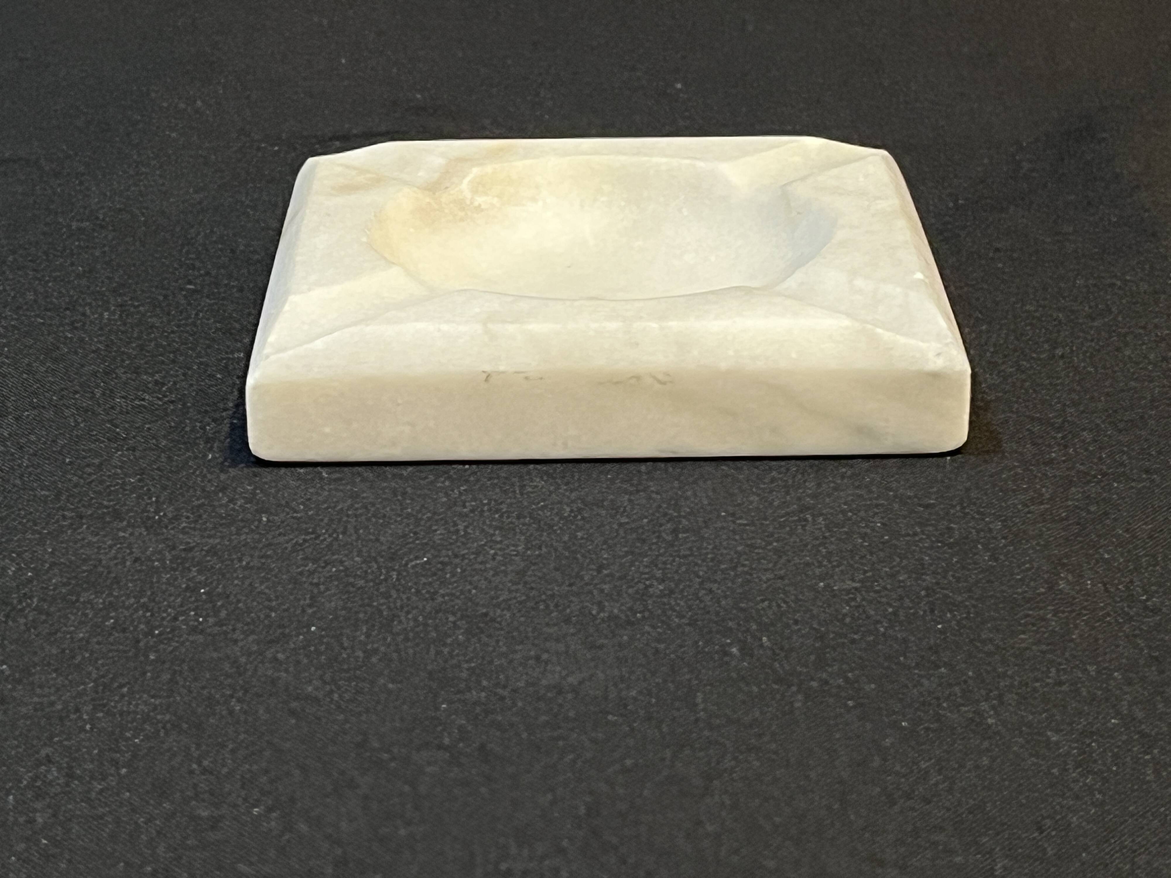 Vintage ashtray in white marble square 1970s Carrara Italy