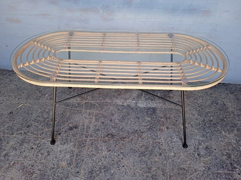 Vintage rattan and metal design coffee table