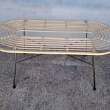 Vintage rattan and metal design coffee table