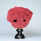 Antique red coral organ Tubipora musica on a wooden base, late 19th century