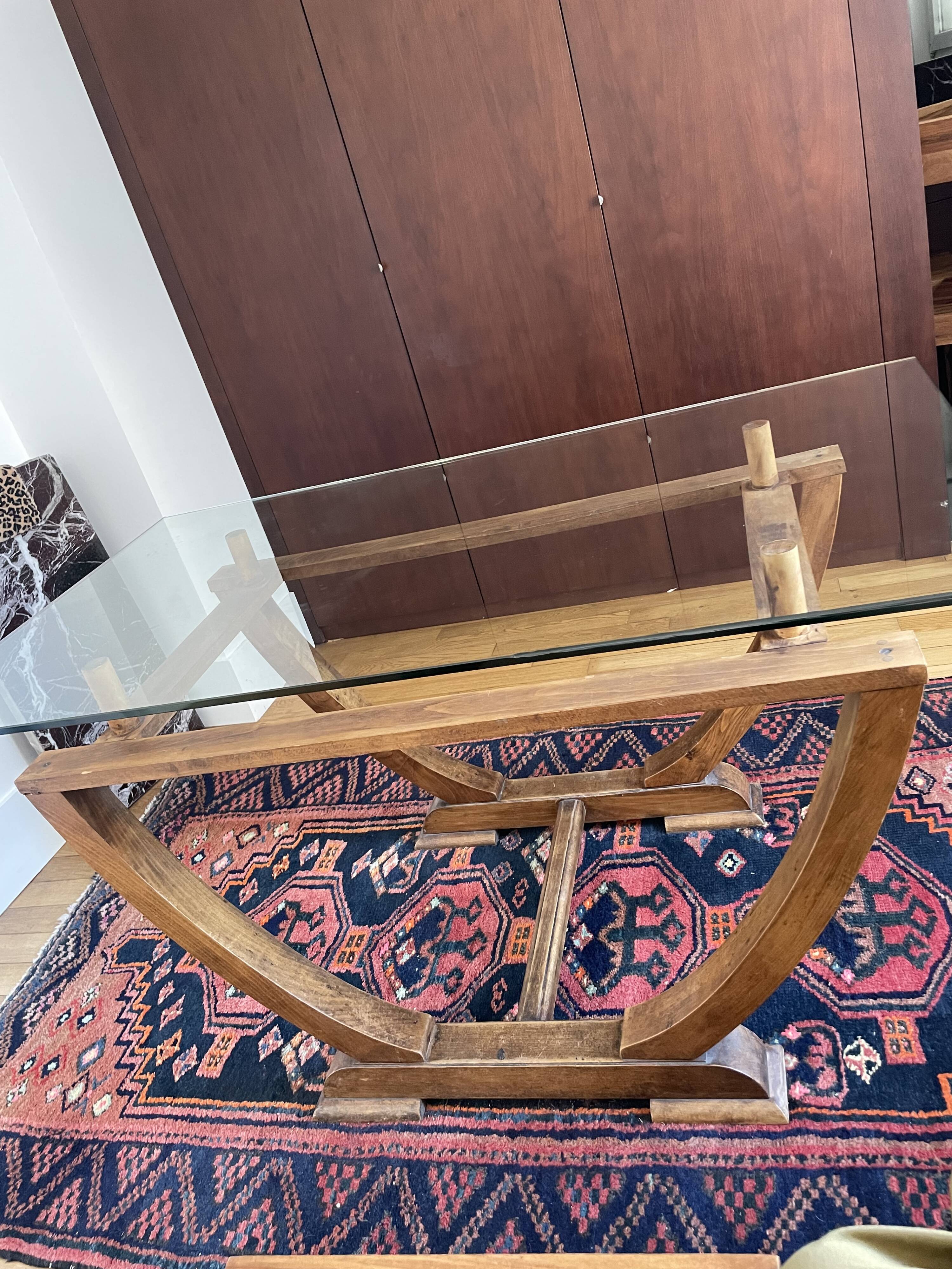 Dining table set with 4 solid wood chairs.