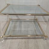 Table basse laiton, verre biseauté et altuglas