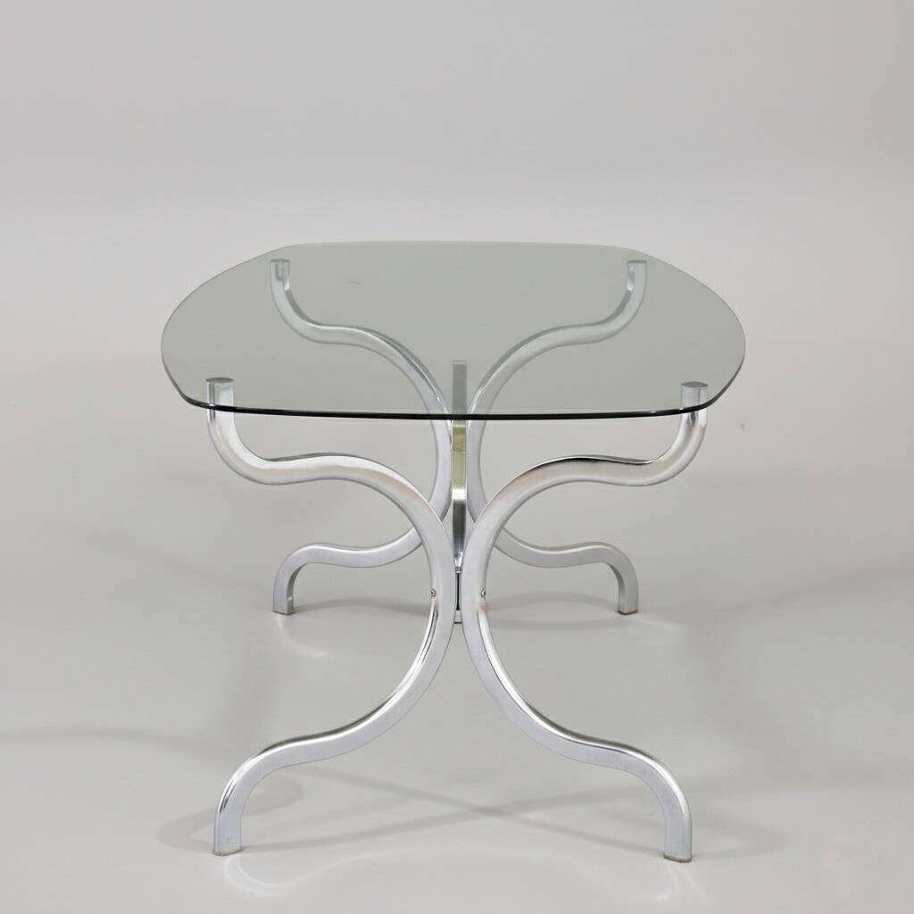 Dining table in chrome and smoked glass - Gastone Rinaldi 1970