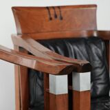 Black leather set of 4 Art Deco design dining chairs with armrests