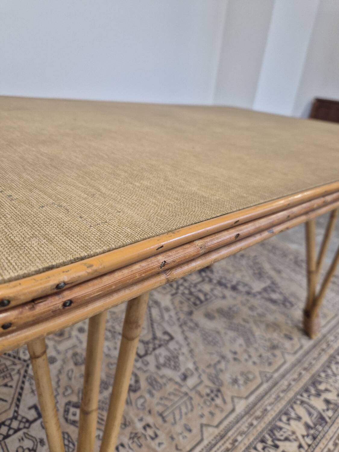 Rattan compass leg dining table, 1950s