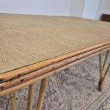 Vintage Rattan/Bamboo Dining Table with Compass Legs 1950s