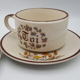 Head to head breakfast sandstone floral decoration you and me cup and saucer