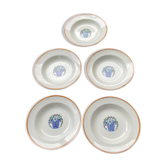 5 assiettes creuses art deco Boch la Louvière