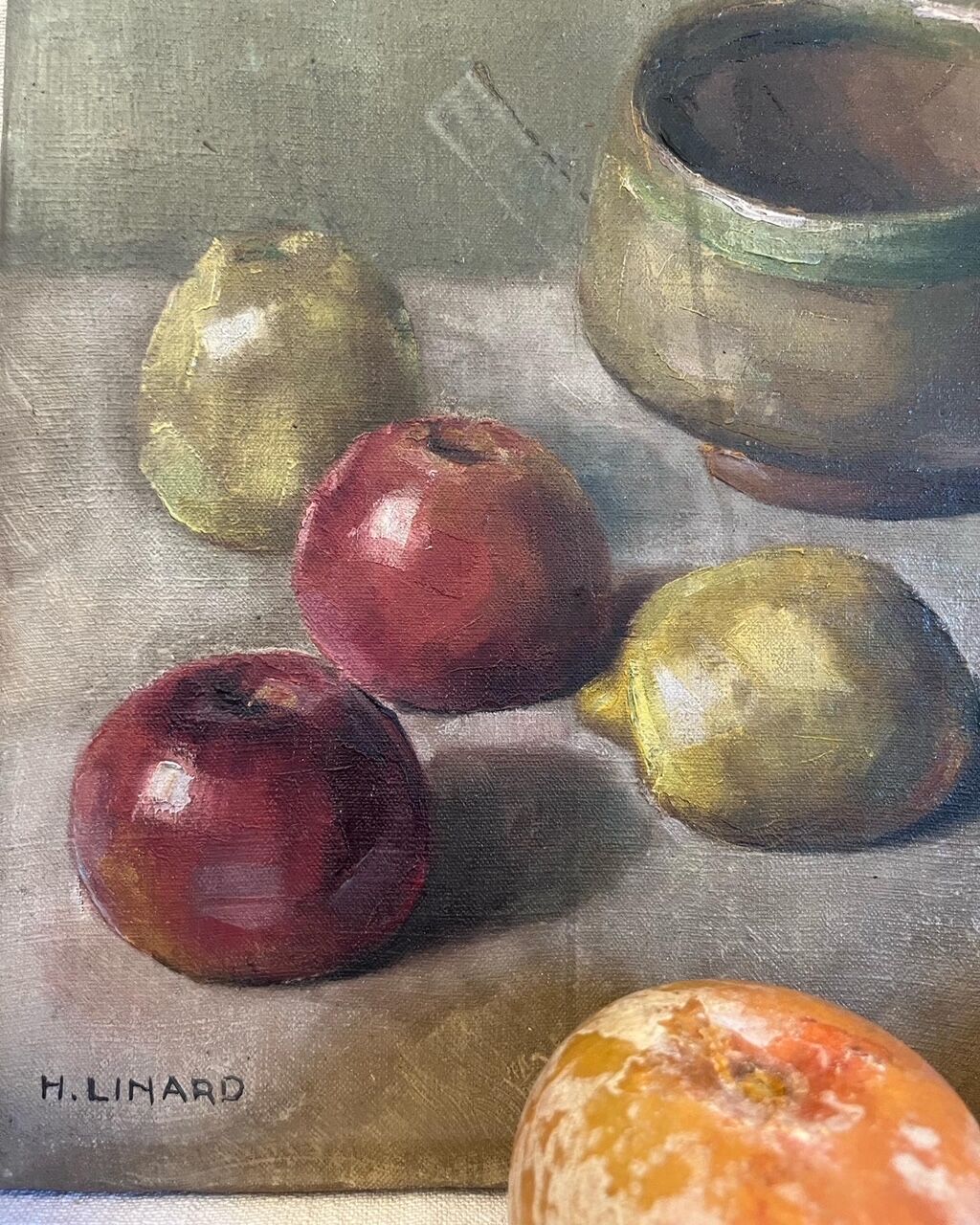 Oil on canvas still life with apples
