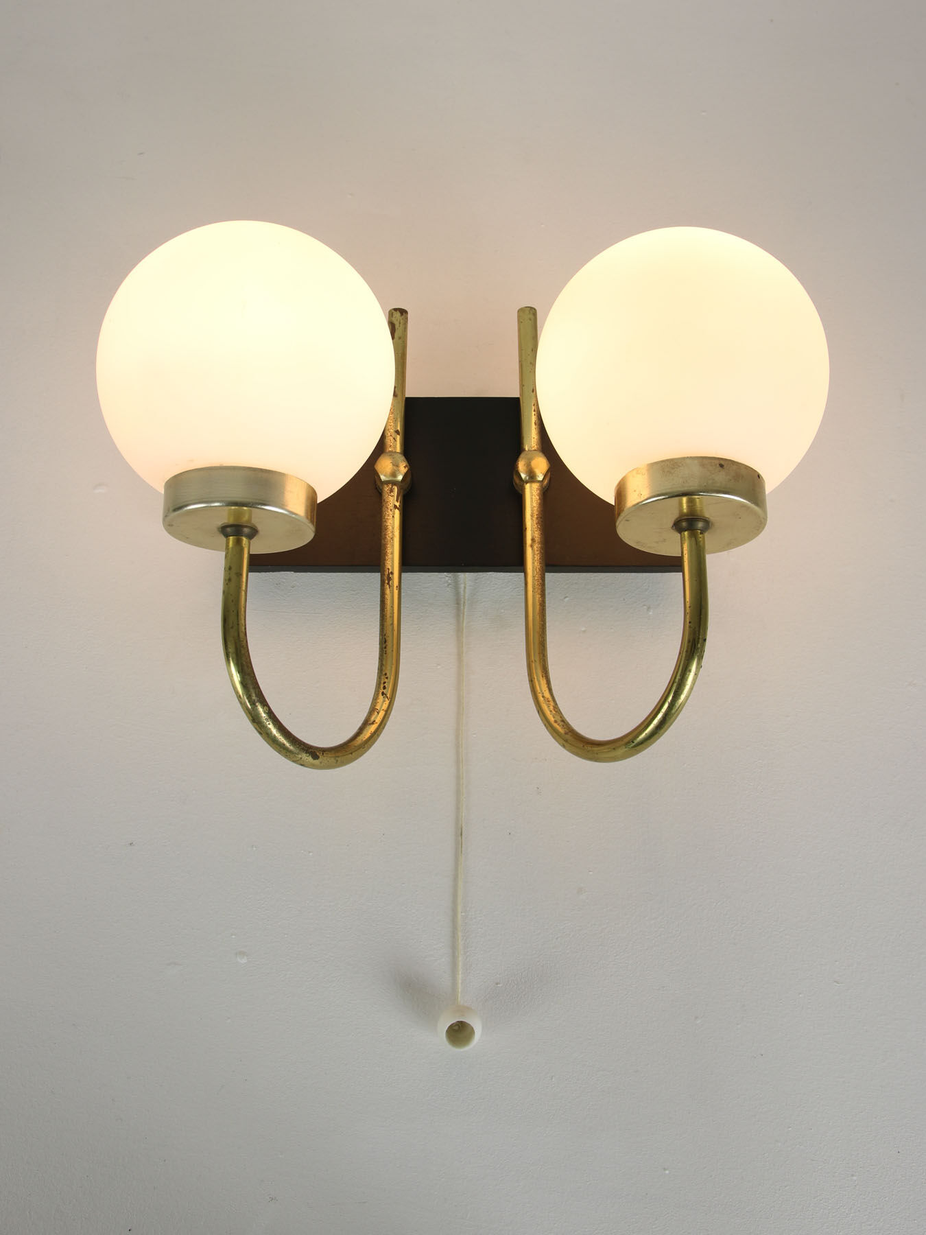 Mid-century Brass and Opaline Sconce, set of 2