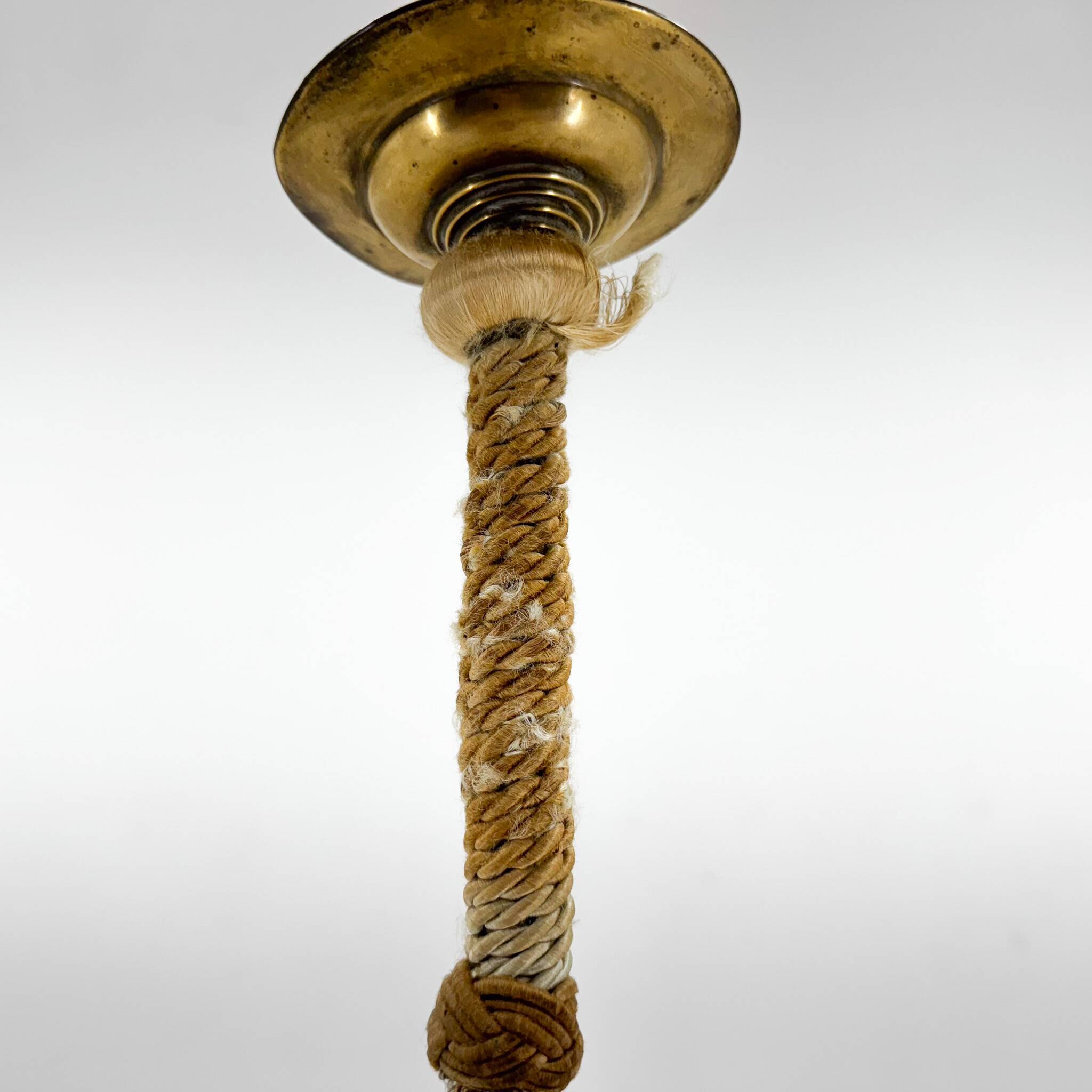 Art Deco Marble Glass Pendant Light on Original Rope