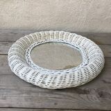 Old white rattan mirror 60  - 38x38cm