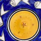 Pair of dishes Safi Dmani ethnic ceramic fish yellow and blue - vintage pottery