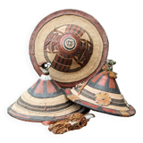 Lot de 3 chapeaux de paille et cuir, peuple Peul, Mali