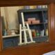 Solid oak coat rack and 2 brass hooks, Art Deco 1930s