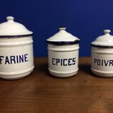 Enamelled kitchen coffee maker, ladle holder, spice jars set
