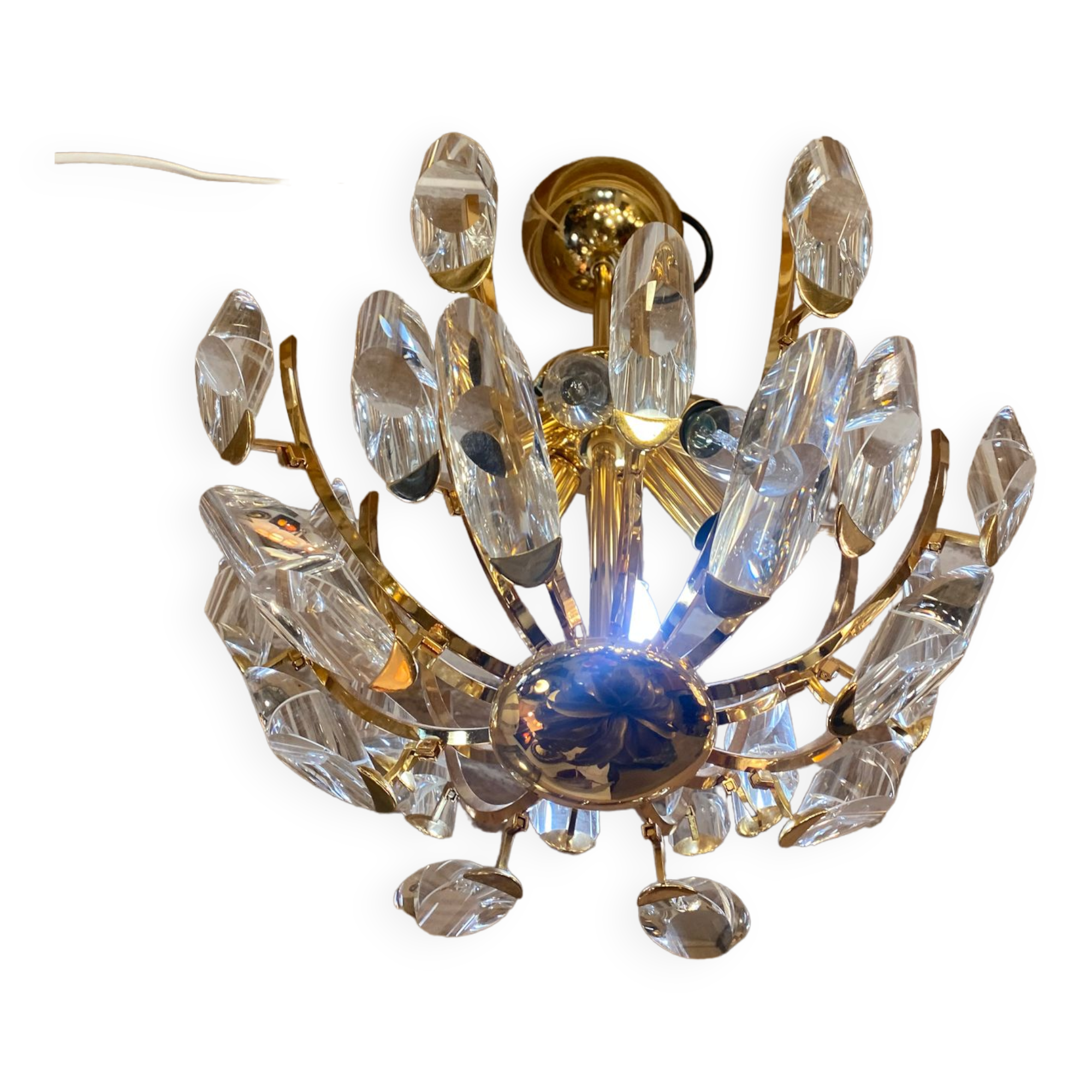 Gilded and crystalline metal chandelier 1950
