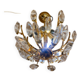 Gilded and crystalline metal chandelier 1950