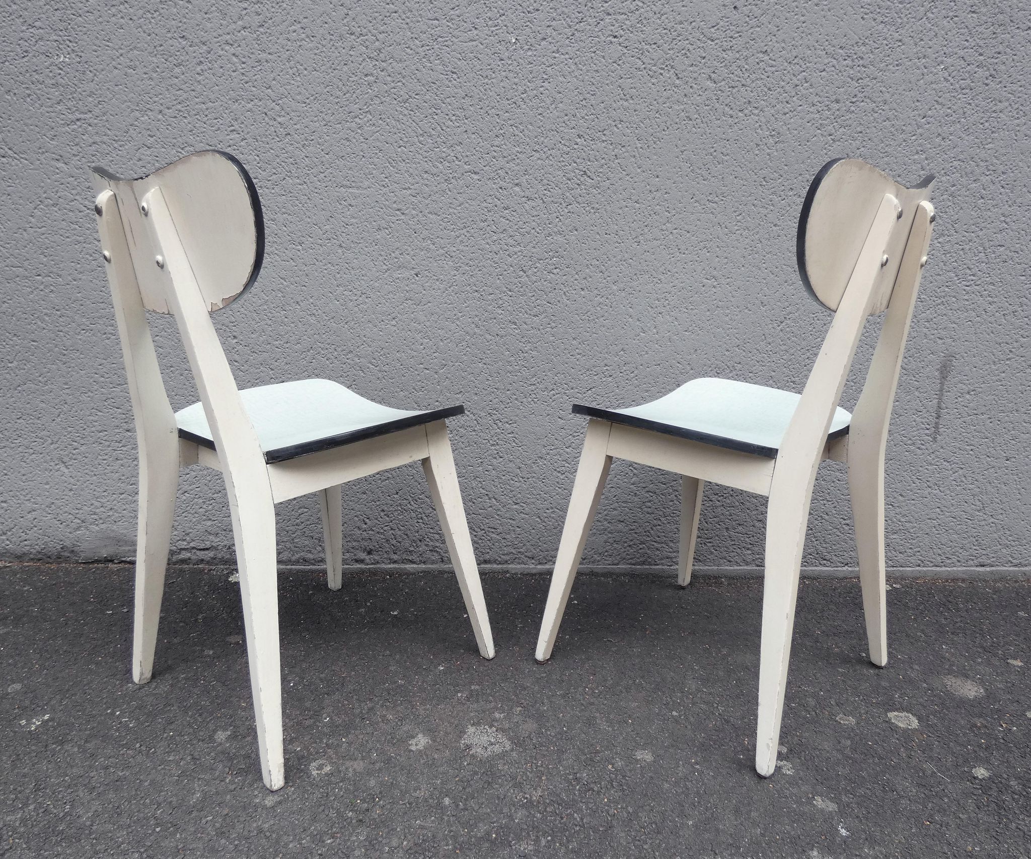 2 chairs in water green formica