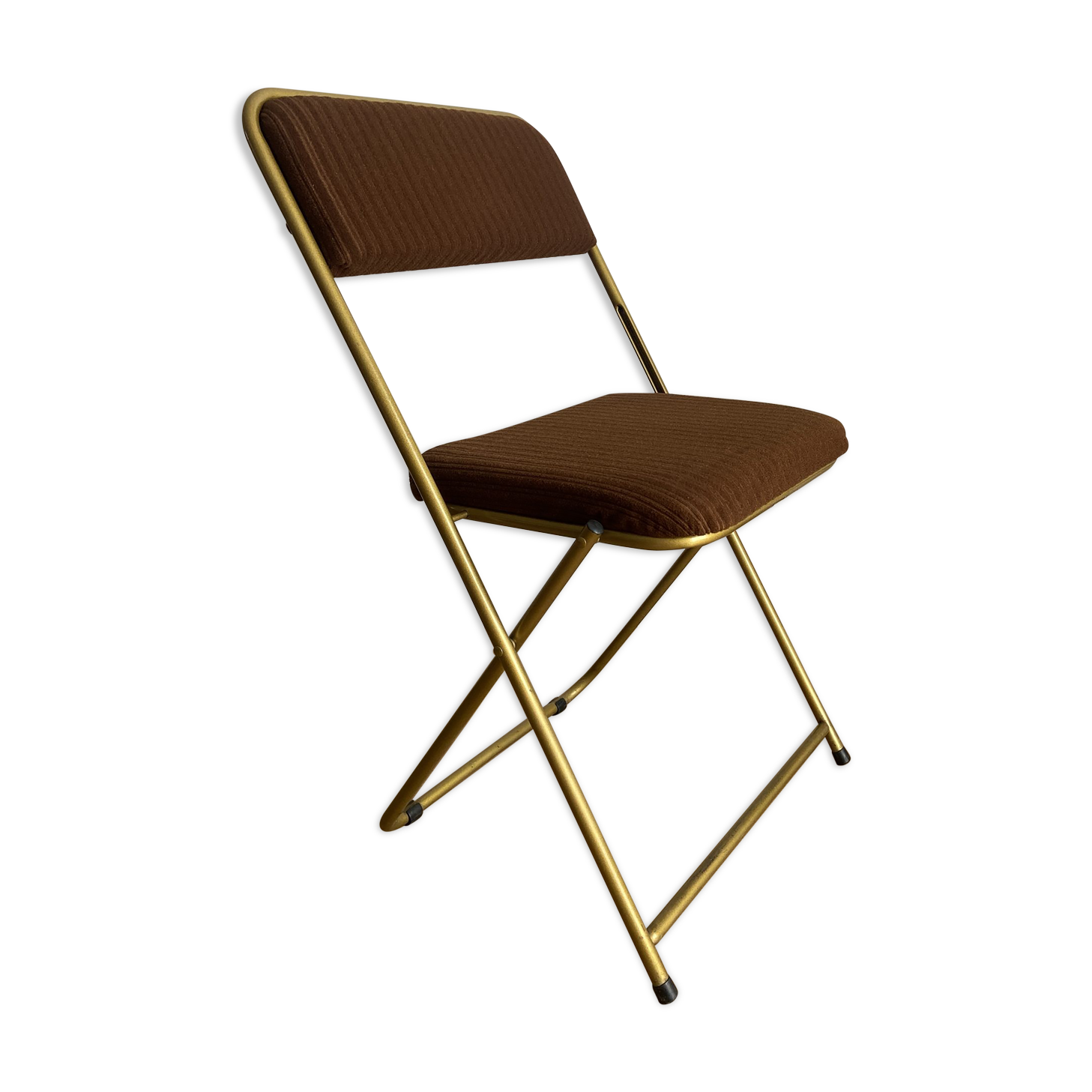 Vintage lafuma folding chair with brown striped fabric