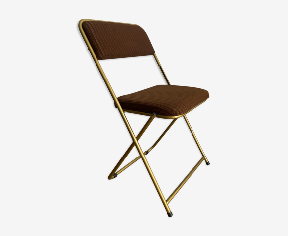 Chaise pliante vintage lafuma au tissu rayé marron