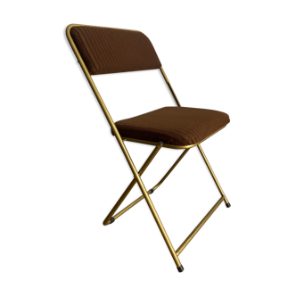 Chaise pliante vintage lafuma au tissu rayé marron