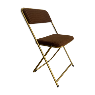 Vintage lafuma folding chair with brown striped fabric