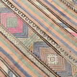 6x8 Green & Blue Striped Handmade Kilim Rug, 174x256Cm