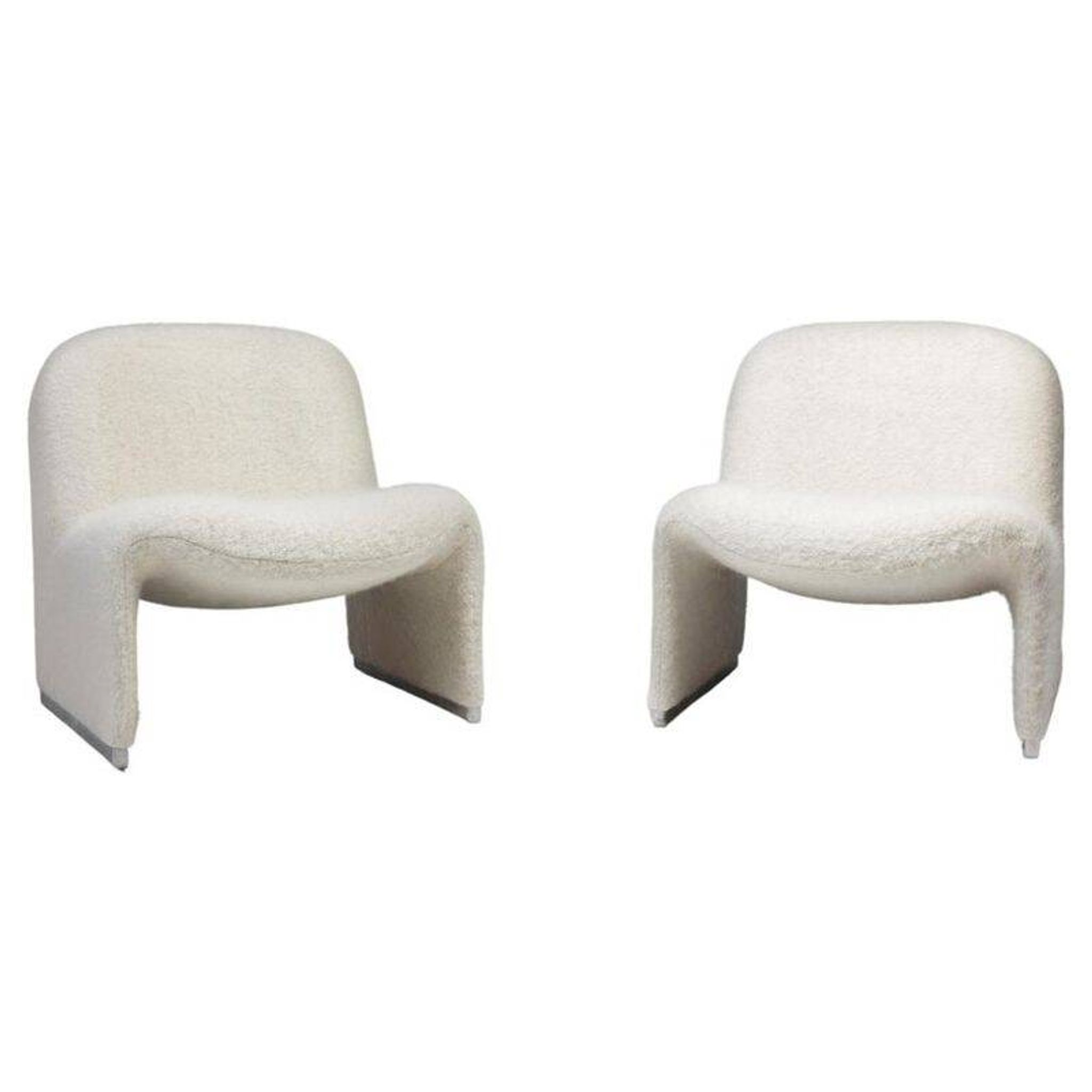 Pair of vintage Alky armchairs in steel and boucle wool by Giancarlo P.
