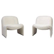 Pair of vintage Alky armchairs in steel and boucle wool by Giancarlo P.