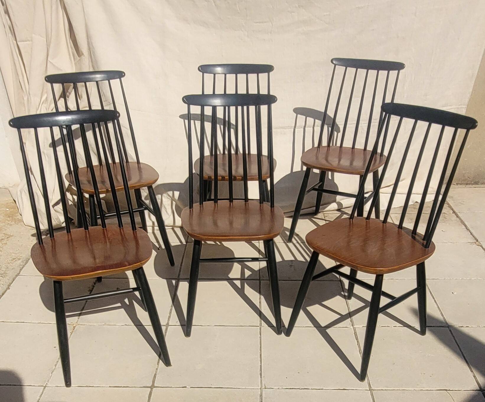 6 Vintage Scandinavian Fanett Chairs by Tapiovaara from the 1960s