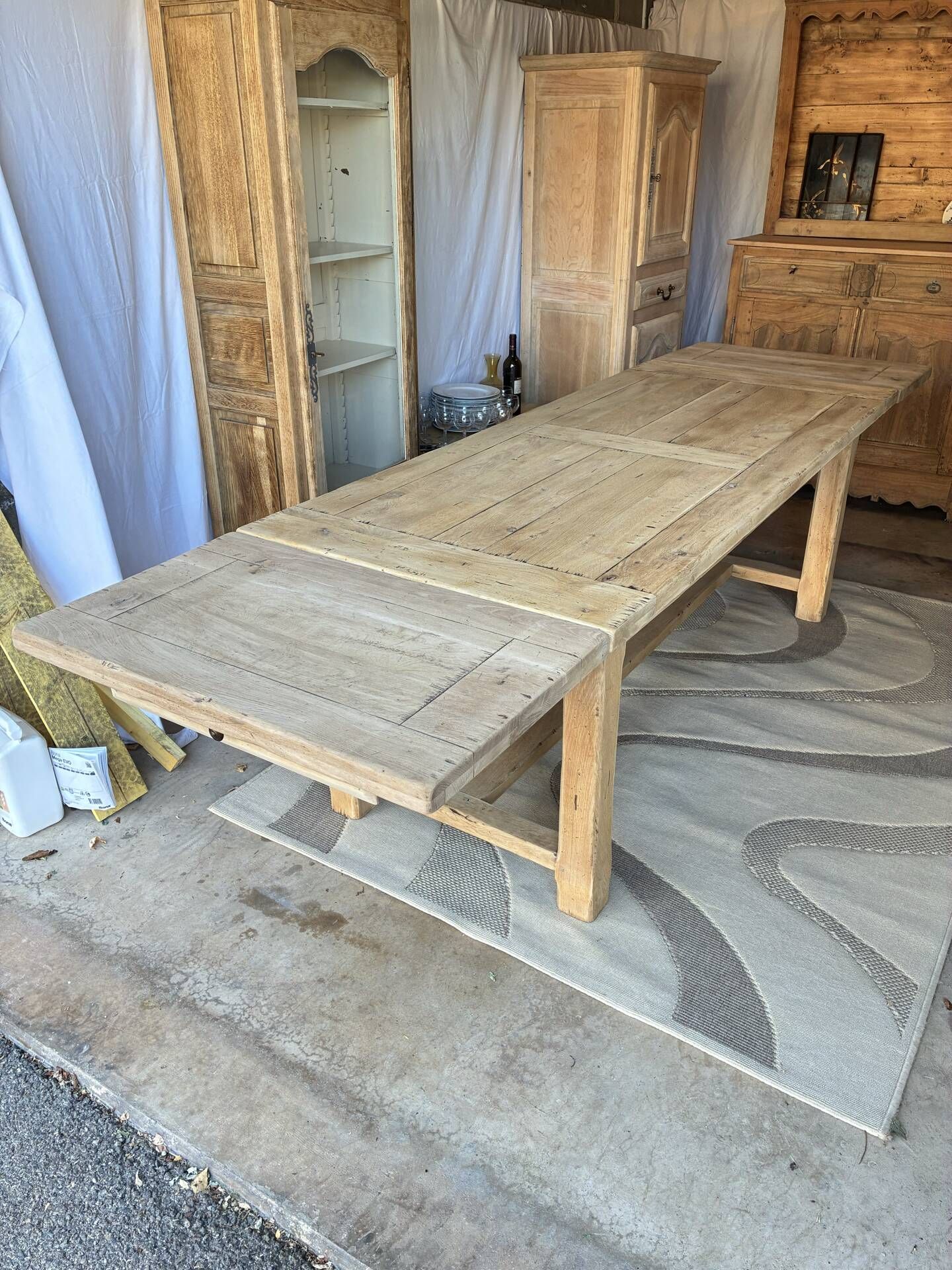 Farm table with extensions in solid oak