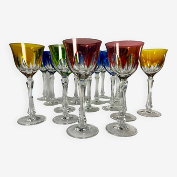 Roemer crystal glass in colors x 18 Vintage -France 70