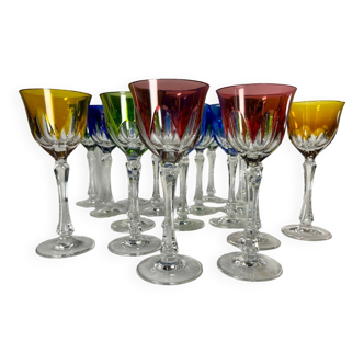 Roemer crystal glass in colors x 18 Vintage -France 70