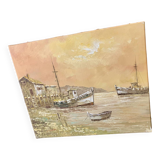 Marine - fishing port at dusk. Signed C.Robert