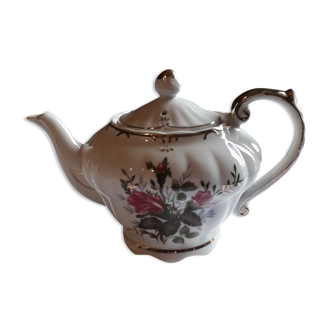 Musical teapot in white porcelain with floral decoration