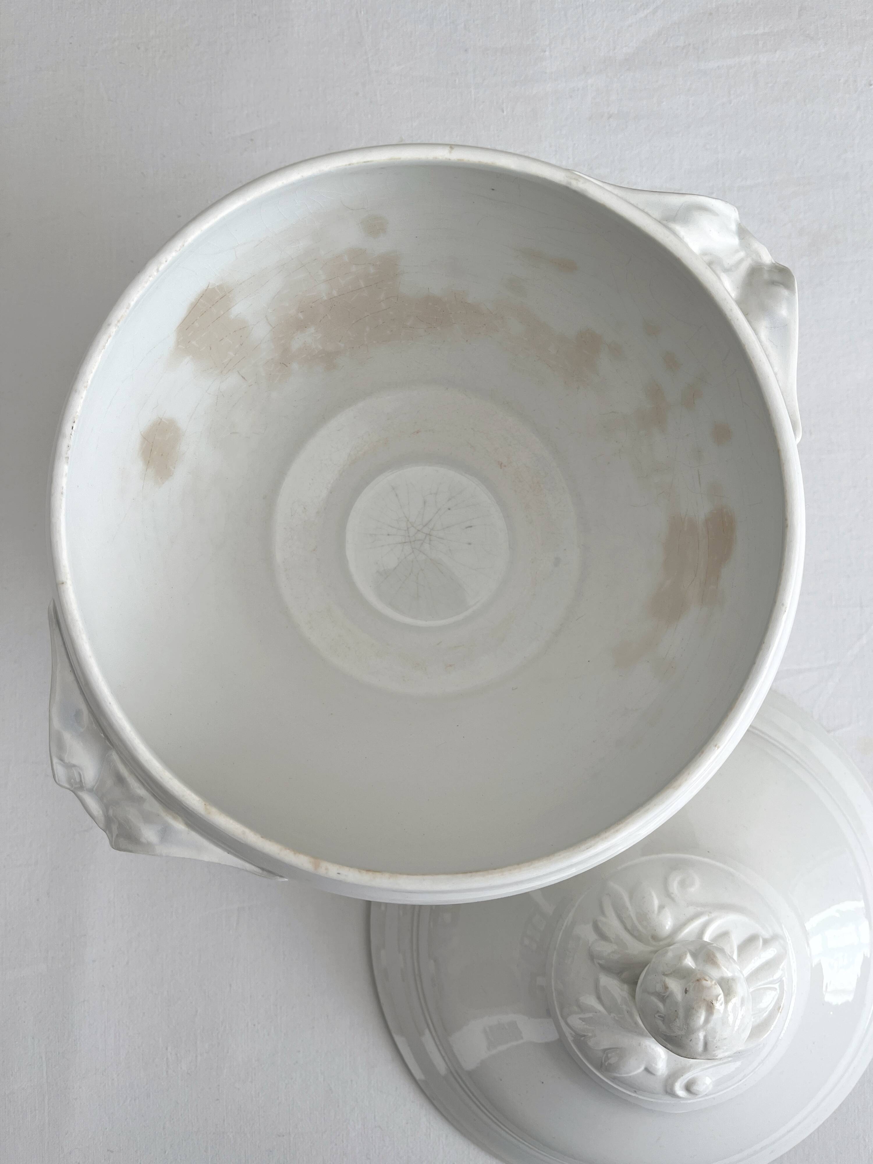 White iron earthenware soup tureen from Digoin and Sarreguemines late 19th century