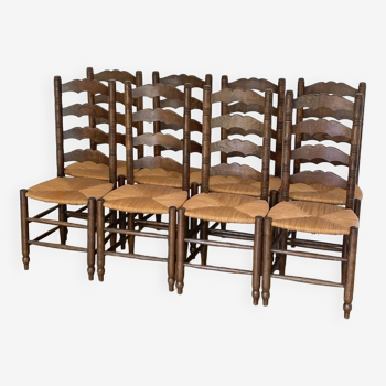 Set of 8 wooden chairs and straw with high back